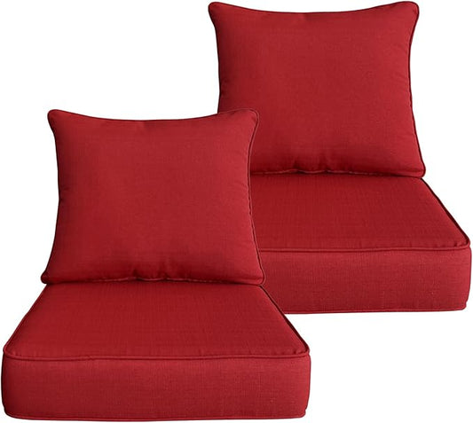 Goodgoods 24x24 inch Outdoor/Indoor Deep Seat Patio Cushions Set of 2 Resilient Foam Filling Water Repellent Stain-Resistant UV Resistant Weather Resistant Deep Seat Bottom Chili
