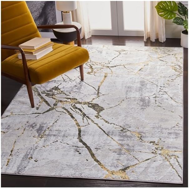 SAFAVIEH Amelia Collection Accent Rug - 2' x 4', Grey & Gold, Modern Abstract Design, Non-Shedding & Easy Care, Ideal for High Traffic Areas in Entryway, Living Room, Bedroom (ALA293G)