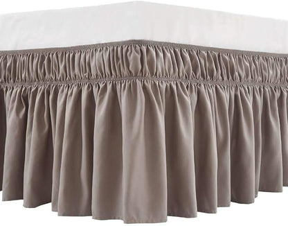 MEILA Wrap Around Bed Skirt Three Fabric Sides Elastic Dust Ruffled 24 Inch Tailored Drop,Easy to Install Fade Resistant-Taupe, Queen/King
