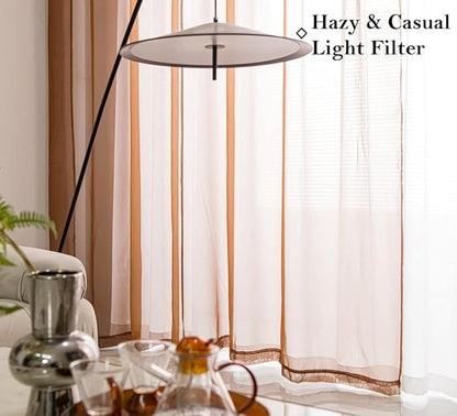PI Borwn Sheer Curtains with Grommet,Airy Sheer Voile Light Filter Window Curtain for Living Room/Bedroom 2 Panels (W52 X L120, Brown)