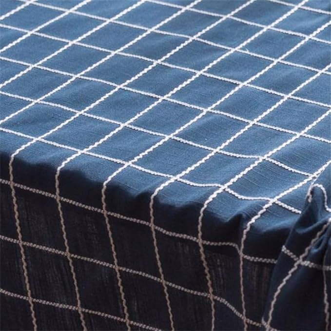 Simple Bedside Table Tassel Cover Cloth, Tablecloth Cover Towel, Suitable for Bedside Table TV Microwave Washing Machine Refrigerator Dust Cover (Blue and White Stripes, 15.7 * 35.4 inches)