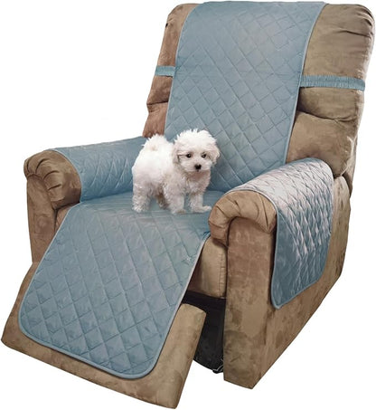 U-NICE HOME Recliner Chair Covers Reversible Chair Cover Pet Covers for Dogs with Elastic Straps Water Resistant Diamond Quilted (28''Recliner Oversized, Light Blue/Beige)