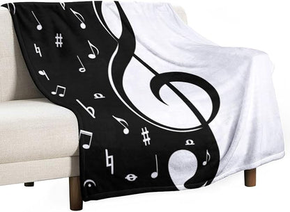 Music Blanket Abstract Funny Black White Music Note Art Printed Soft Cozy Lightweight Throw Blanket for Kids Girls Boys Women Bedroom Living Room Dorm Chair Sofa Travel 40x50in