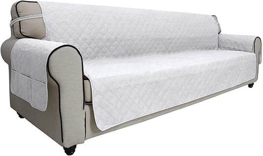 Easy-Going Sofa Slipcover Waterproof Sofa Cover Couch Cover for 4 Cushion Couch with Elastic Straps Washable Non-Slip Furniture Protector Cover for Pets, Dogs, Cat (XX-Large, White)