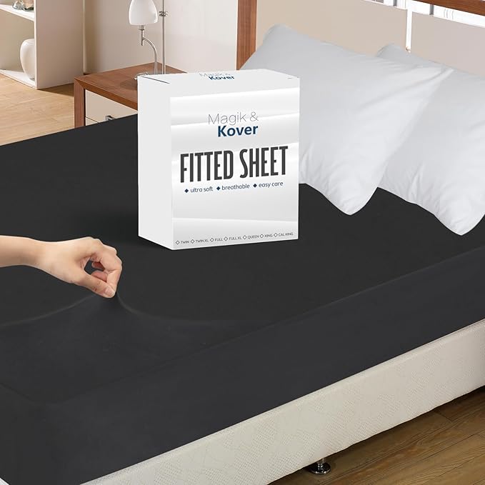 Twin Fitted Sheet Only, Super Soft & Cozy Twin Size Bed Sheets for Boys Kids with Deep Pocket to 14 Inch, Cooling Jersey Mattress Bottom Sheets,Shrinkage & Stain Resistant, Wrinkle Free, Black