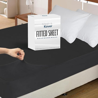 Twin Fitted Sheet Only, Super Soft & Cozy Twin Size Bed Sheets for Boys Kids with Deep Pocket to 14 Inch, Cooling Jersey Mattress Bottom Sheets,Shrinkage & Stain Resistant, Wrinkle Free, Black