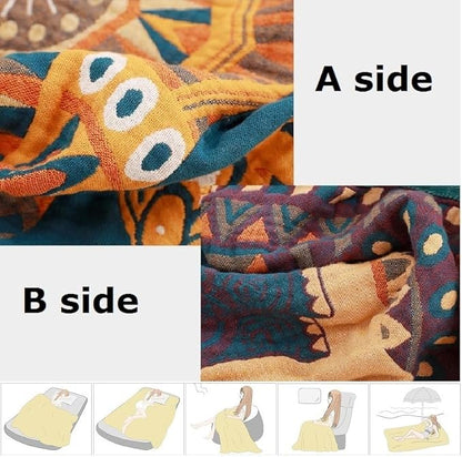 100% Cotton Boho Throw Blanket 80''x90'' Muslin Throw for Bed Couch,Travel Mexican Picnic Blankets Super Soft Reversible Blanket Muslin Quilts
