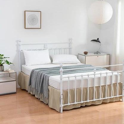 Bed Skirt, Full Size Ruffled Bed Skirt with Split Corners, 18 Inch Drop Dust Ruffle Bed Skirt with Platform, Full -18 Inch, Light Camel