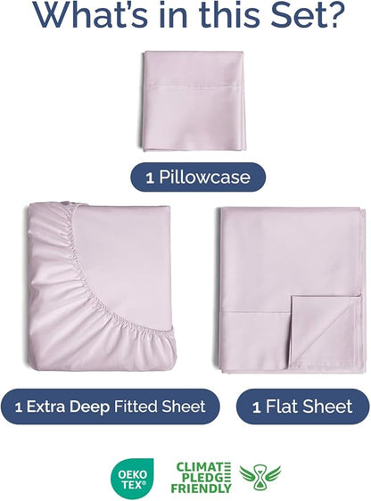 Extra Deep Pocket Twin Sheets - 3 Piece Breathable & Cooling Bed Sheets - Hotel Luxury Sheet Set - Soft, Wrinkle Free & Comfy - Easily Fits Extra Deep Mattresses - Deep Pocket Light Lavender Sheets