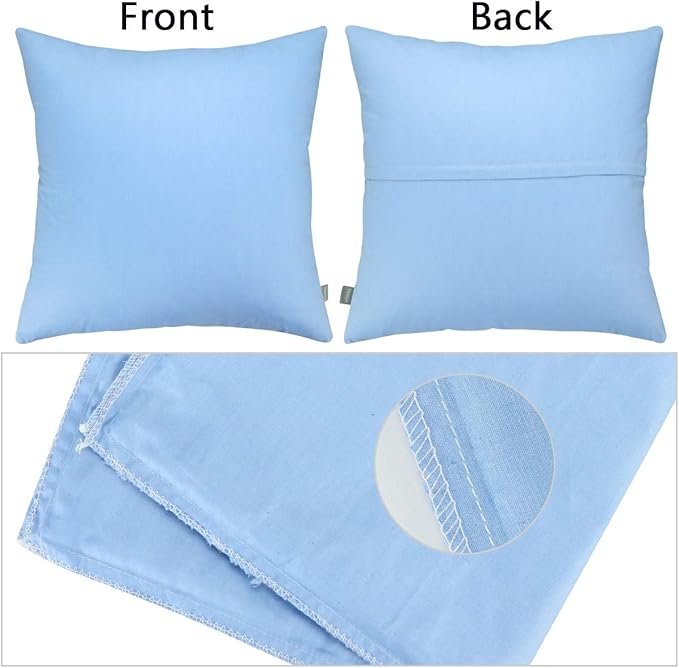 Thmyo 4-Pack 100% Cotton Comfortable Solid Decorative Throw Pillow Case, Square Cushion Cover Pillowcase Sublimation Blank Pillow Covers DIY Throw Pillowcase for Couch(18x18 inch/ 45x45cm,Sky Blue)