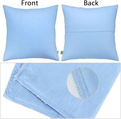 Thmyo 4-Pack 100% Cotton Comfortable Solid Decorative Throw Pillow Case, Square Cushion Cover Pillowcase Sublimation Blank Pillow Covers DIY Throw Pillowcase for Couch(18x18 inch/ 45x45cm,Sky Blue)