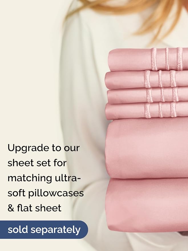 Extra Deep Twin Fitted Sheet - Hotel Luxury Single Fitted Sheet Only - Easily Fits 18 inch to 24 inch Mattress - Ultra Soft, Wrinkle & Fade Free w/Extra Deep Pockets - Breathable & Comfy - Baby Pink