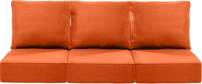 Luxury 24x24x6 Inch Patio Chair Cushions Set of 3 - Memory Foam Deep Seat Water-Resistant Patio Cushion for Lawn Dining Rocking Swivel Chairs Loveseat 3-Seater Sectional Sofa - Orange