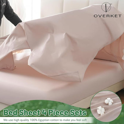 1000 Thread Count Egyptian Cotton Sheets Queen Size Set 4PCS Sateen Weave Soft Breathable 16-Inch Deep Pocket（Queen,Dusty Pink）