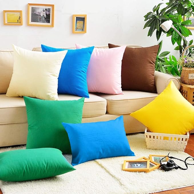 Thmyo 4-Pack 100% Cotton Comfortable Solid Decorative Throw Pillow Case Square Cushion Cover Pillowcase Sublimation Blank Pillow Covers DIY Throw Pillowcase for Sofa Bedroom(18x18 inch/ 45x45cm,Blue)