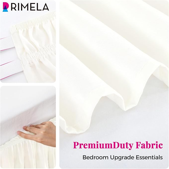RIMELA Cream White Bed Skirt Queen Size 15 Inch Drop, Wrap Around Elastic Bedskirt, Dust Ruffle for Adjustable Bed Base Machine Washable Easy to Install Bed Skirts
