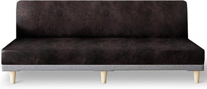 molasofa Leather Like Stretch Futon Slipcover Armless Futon Bed Sofa Cover Furniture Protector with Elastic Bottom, Soft and Washable Futon Cover for Sofa Bed Stay in Place（X Larger，Chocolate）