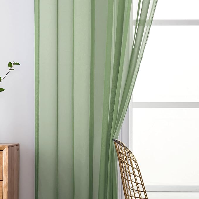 MIULEE 2 Panels Solid Color Sheer Window Curtains Elegant Window Voile Panels/Drapes/Treatment for Bedroom Living Room (54 X 84 Inches Sage)