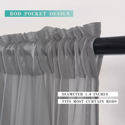 MIULEE 2 Panels Kitchen Tiers Half Window Sheer Curtains Rod Pocket Voile Drapes for Kitchen Bathroom Small Windows 29 by 36 Inch Charcoal Grey