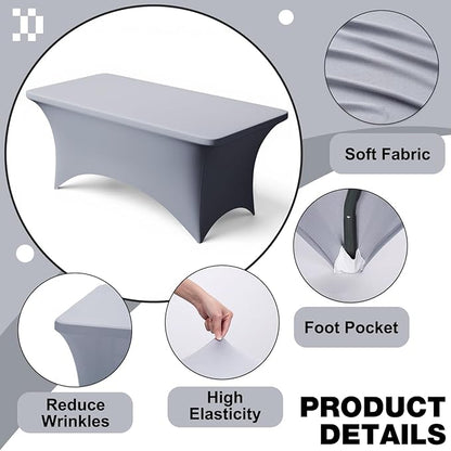 Trlyc 1 Pack 8FT Spandex Table Cloth - 96 x 30 Inch Rectangular Stretch Tablecloth, Wrinkle Resistant Scretch Table Cover for Wedding, Party, Banquet, Picnic, Outdoor Decoration (1Pcs,Grey)