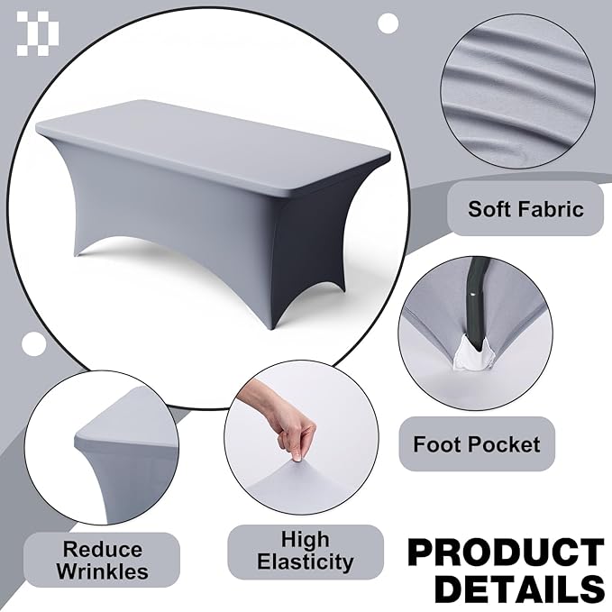 Trlyc 1 Pack 4FT Spandex Table Cloth - 48 x 30 Inch Rectangular Stretch Tablecloth, Wrinkle Resistant Scretch Table Cover for Wedding, Party, Banquet, Picnic, Outdoor Decoration (1Pcs,Grey)