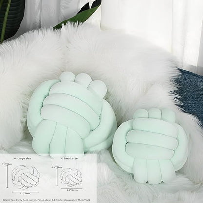Knot Ball Pillows, Round Throw Pillow Cushion Home Decoration Soft Plush Pillow, Throw Knotted Ball Pillow Handmade Children Room Decoration Round Plush Toy Pillow (Light Green,11"/28cm)