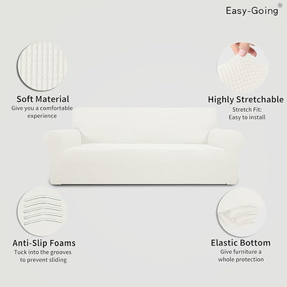 Easy-Going Stretch Oversized Sofa Slipcover 1-Piece Sofa Cover Furniture Protector Couch Soft with Elastic Bottom for Kids, Polyester Spandex Jacquard Fabric Small Checks Cream