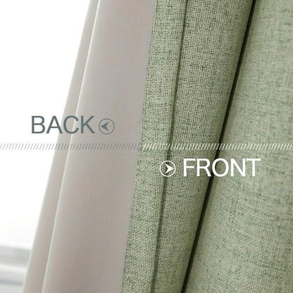 MIULEE Linen Texture Curtains for Bedroom Solid 100% Blackout Thermal Insulated Sage Green Curtains Grommet Room Darkening Drapes for Living Room Nursery 52x72 Inch (2 Panels)
