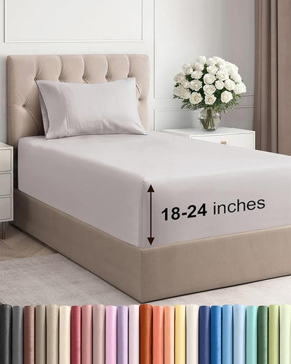 Extra Deep Pocket Twin XL Sheets - 3 Piece Breathable & Cooling Bed Sheets - Hotel Luxury Bed Sheet Set - Soft, Wrinkle Free & Comfy - Easily Fits Extra Deep Mattresses - Deep Pocket Light Grey Sheets