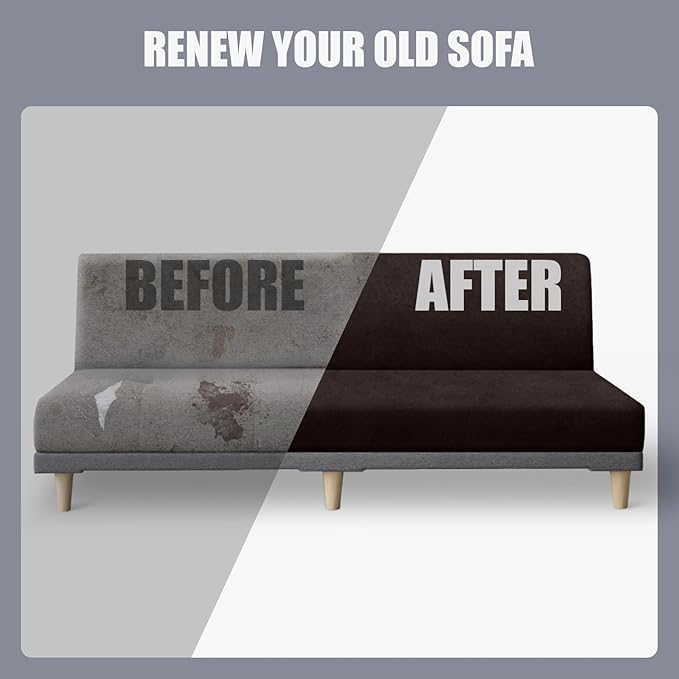 molasofa Leather Like Stretch Futon Slipcover Armless Sofa Cover Furniture Protector with Elastic Bottom, Soft and Washable Futon Cover for Sofa Bed （Extra Large，Chocolate）