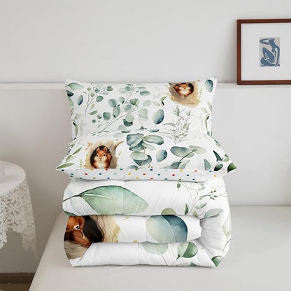 Erosebridal Kawaii Squirrel Full Comforter Set for Boys Girls Cartoon Animal Bedding Set Full, Eucalyptus Leaves Bedding Comforter Sets Jungle Wildlife Duvet Set, Tropical Plants Quilted Comforter