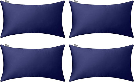 Thmyo 4-Pack 100% Cotton Lumbar Comfortable Solid Decorative Throw Pillow Case Rectangle Cushion Cover Sublimation Blank Pillow Covers Halloween DIY Throw Pillowcase(12x20inch/30x50cm,Dark Blue)