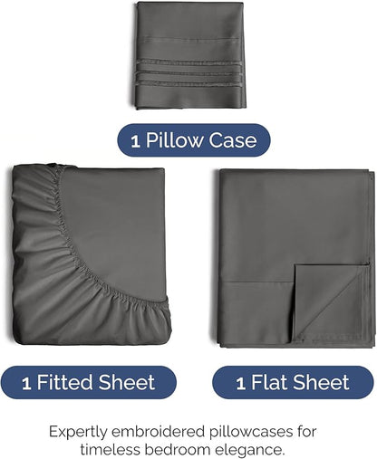 Twin XL Size 3 Piece Sheet Set - Comfy Breathable & Cooling Bed Sheets Set - Hotel Luxury Bedding for Women, Men, Kids, Teens, Boys & Girls - Deep Pockets, Soft and Wrinkle Free - Oeko-Tex - Charcoal