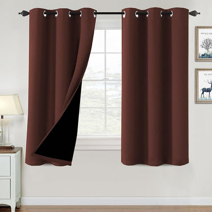 H.VERSAILTEX 100% Blackout Curtains for Bedroom Thermal Insulated Blackout Curtains Heat and Full Light Blocking Curtains for Living Room with Black Liner 2 Panels Set, 42 x 63 Inch, Rust