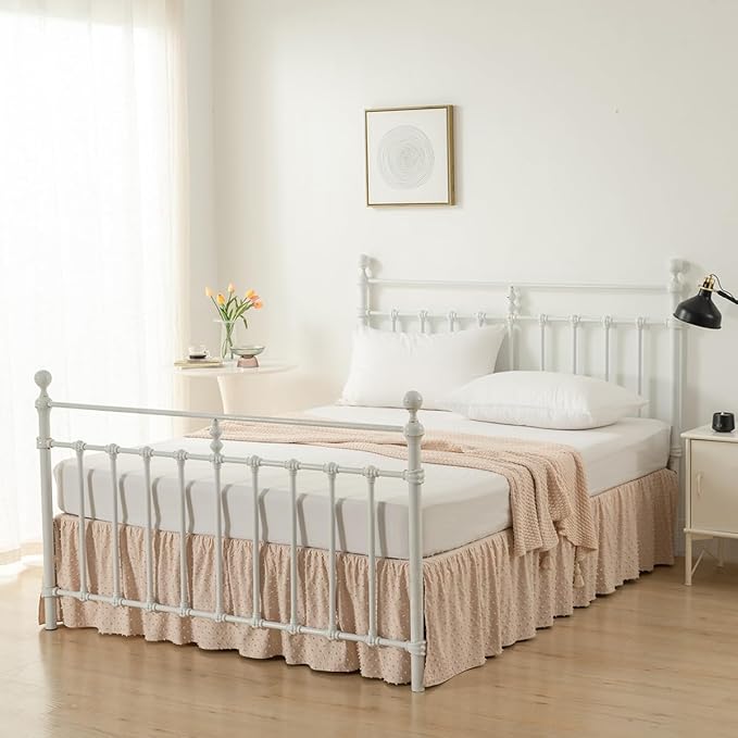 Tufted Dot Bed Skirt Full Size,Ruffled Bed Skirt with Split Corners, Full Bed Skirt 14 Inch Drop, Boho Full Size Bed Skirt Beige for Ruffled Bed Skirt with Split Corners, Bed Skirts Full Size