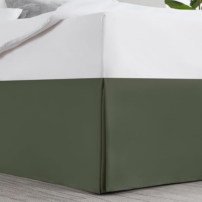 Nestl Olive Green Full XL Bed Skirt - Full XL Size Bed Skirt 14 Inch Drop - Brushed Microfiber Bed Skirts - Hotel Quality Pleated Bed Skirt - Shrinkage & Fade Resistant