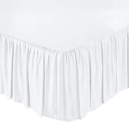 KRISHNA Ruffled Bed Skirt with Split Corners Queen, 100% Microfiber Hotel Quality, 14 Inch Drop Dust Ruffle Gathered Bedskirt with Platform, 60" x 80", White