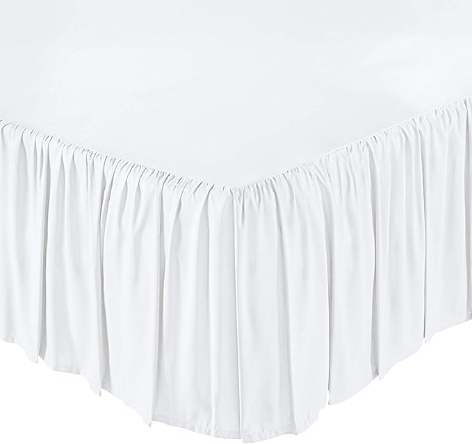 KRISHNA Ruffled Bed Skirt with Split Corners Queen, 100% Microfiber Hotel Quality, 16 Inch Drop Dust Ruffle Gathered Bedskirt with Platform, 60" x 80", White