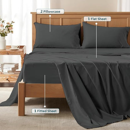 Twin Sheets Set - Luxury 338 Thread Count 100% Egyptian Cotton Sateen, Twin Sheet Set with All Around Elastic for a, Hotel Quality Bedding (Dark Grey Solid)