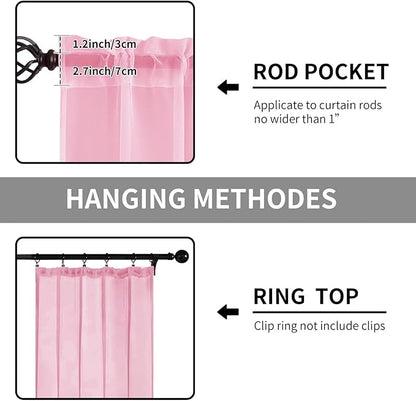 Sheer Curtains 84 Inches Long 2 Panels, Rod Pocket Short Curtain for Kitchen, Bedroom, Cafe Window(Pink 38" W x 84" L)