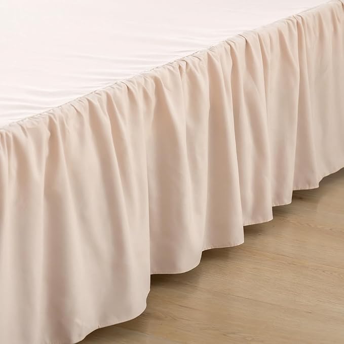 Bed Skirt Twin Size, Ruffled Bed Skirts with Split Corners, 16 Inch Drop Dust Ruffle Bed Skirt with Platform, Cream, 16" Twin