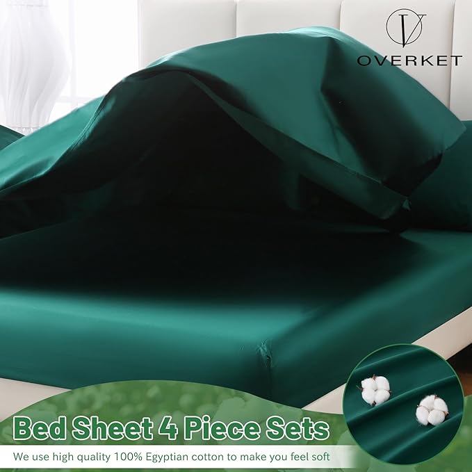 100% Egyptian Cotton Sheets Cal King Sheet Set 4PCS 1000 Thread Count Sateen Weave Soft Breathable 16-Inch Deep Pocket（California King,Dark Green）