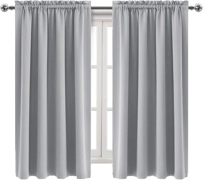 DWCN Blackout Curtains Room Darkening Thermal Insulated Bedroom Curtains Window Curtain Panels, 38 x 63 inches Long, Set of 2 Silver Grey Rod Pocket Drapes