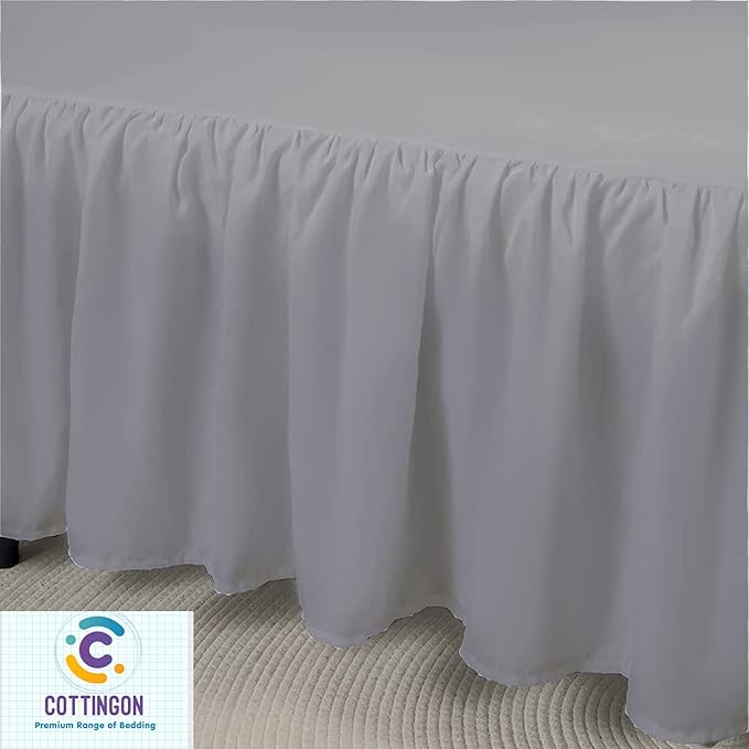 Ruffled Bed Skirt with Split Corners-Dust Ruffle - 12" Drop 100% Microfiber Soft,Sheen & Luxurious Look - Bed Skirts (Light Grey -Queen)