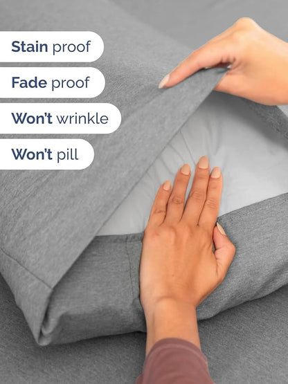 Extra Deep Pocket Split King Sheets - 5 Piece Breathable & Cooling Bed Sheets - Hotel Luxury Bed Sheet Set - Soft, Wrinkle Free & Comfy - Easily Fits Extra Deep Mattresses - Heathered Grey Sheets Set