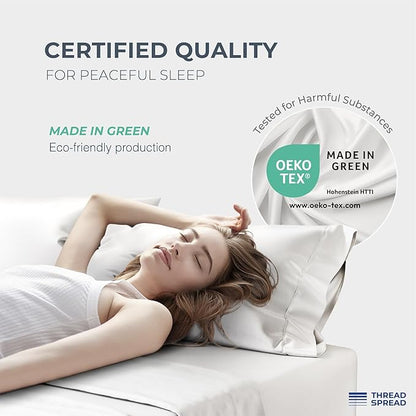 THREAD SPREAD Egyptian Cotton Sheets King Size - 1500 Thread Count 4 PC Damask Sheet Set Egyptian Cotton, Luxury Sheet King Size, Soft, Cooling Deep Pocket Sheets, Fits Upto 19" - White Stripe