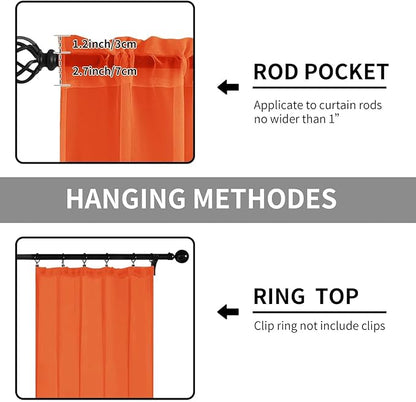 Sheer Curtains 72 Inches Long 2 Panels, Rod Pocket Short Curtain for Kitchen, Bedroom, Cafe Window(Burnt Orange 38" W x 72" L)