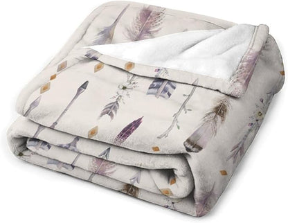 Boho Tribe Blanket, Bohemian Aztec Ethnic Tribe Native Tribal Arrows Feathers Print Pattern Throw Blanket for for Chair Bed Sofa Couch 50"x60"