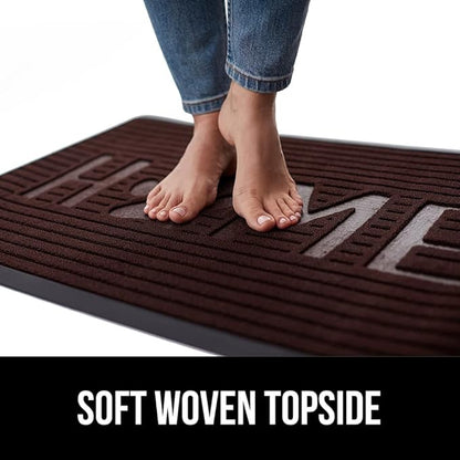GORILLA GRIP 100% Waterproof All-Season WeatherMax Doormat 35x23, US Designed Natural Rubber, Stain and Fade Resistant, Low Profile Indoor Outdoor Door Mats, Easy Clean Patio Mat, Espresso Home Paw