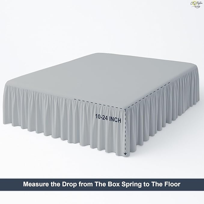 Cottington Lane Ruffled Bed Skirt Queen Size With Split Corner, Brushed Microfiber Hotel Quality Silver Grey Dust Ruffle, 21 Inch Drop Gathered Bedskirt, Soft and Stylish, Shrinkage and Fade Resistant